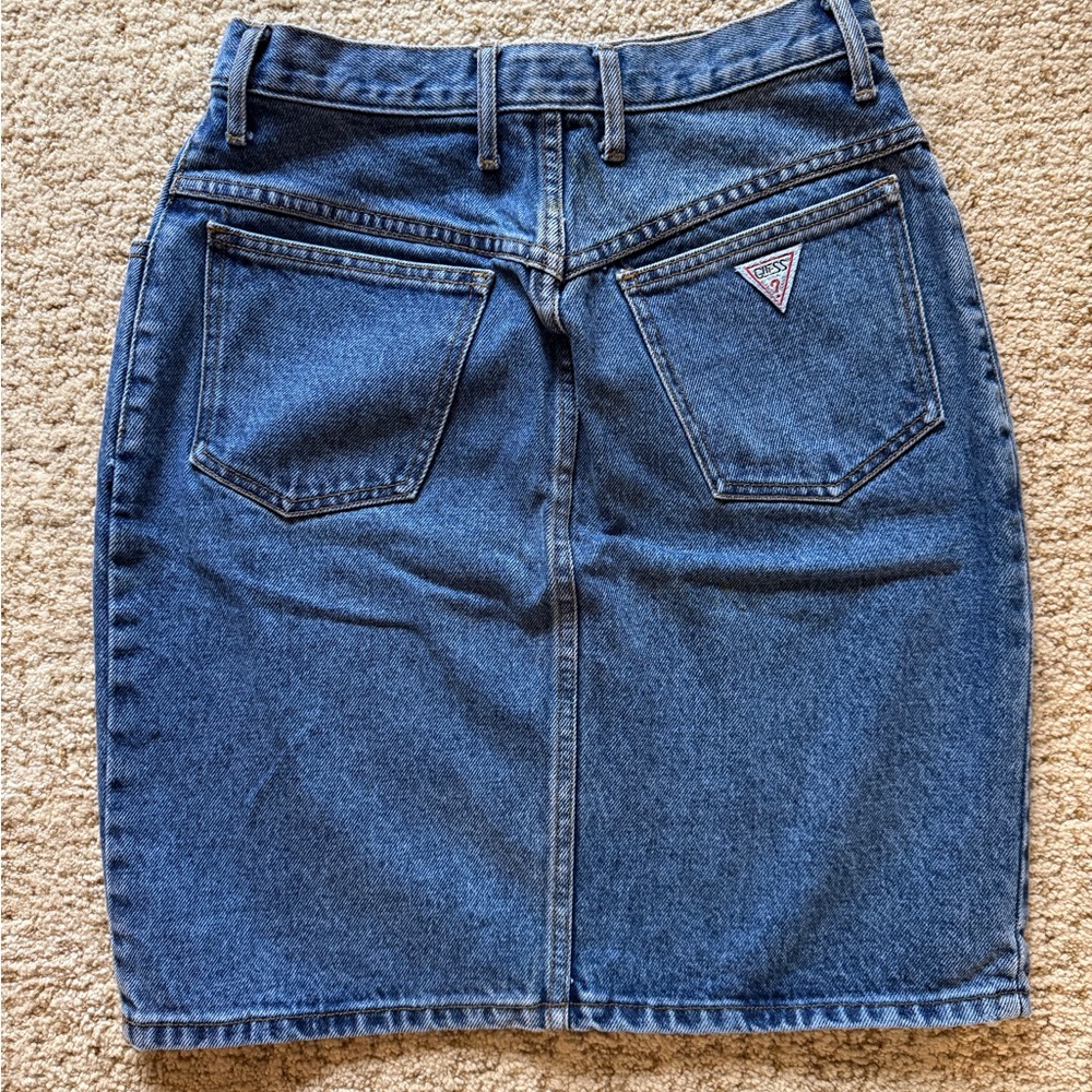 Vintage 80s Guess Georges Marciano Indigo Denim Mini Skirt Size 31 High Waist